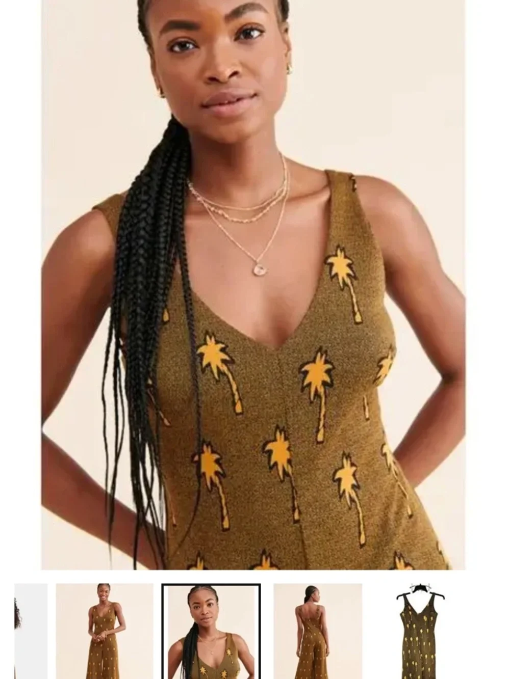 Anthropologie Brown Palm-Print Knit Sleeveless Jumpsuit - Picture 5 of 7